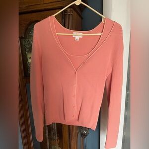 LOFT Ann Taylor Cardigan Ribbed Cotton Sweater & Tank Top Set Size Small